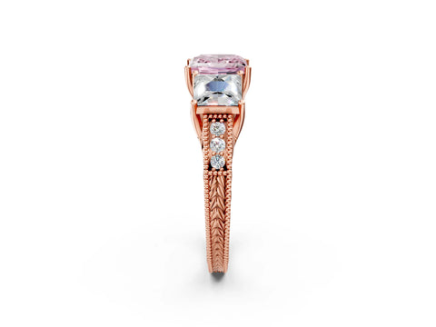 Rose gold Three-Stone Fancy Pink Princess Cut Cut Milgrain Pavé Engagement Ring_2