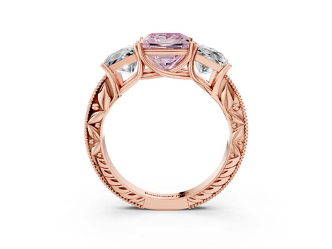 Rose gold Three-Stone Fancy Pink Princess Cut Cut Milgrain Pavé Engagement Ring_3
