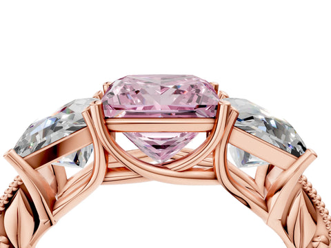 Rose gold Three-Stone Fancy Pink Princess Cut Cut Milgrain Pavé Engagement Ring_4