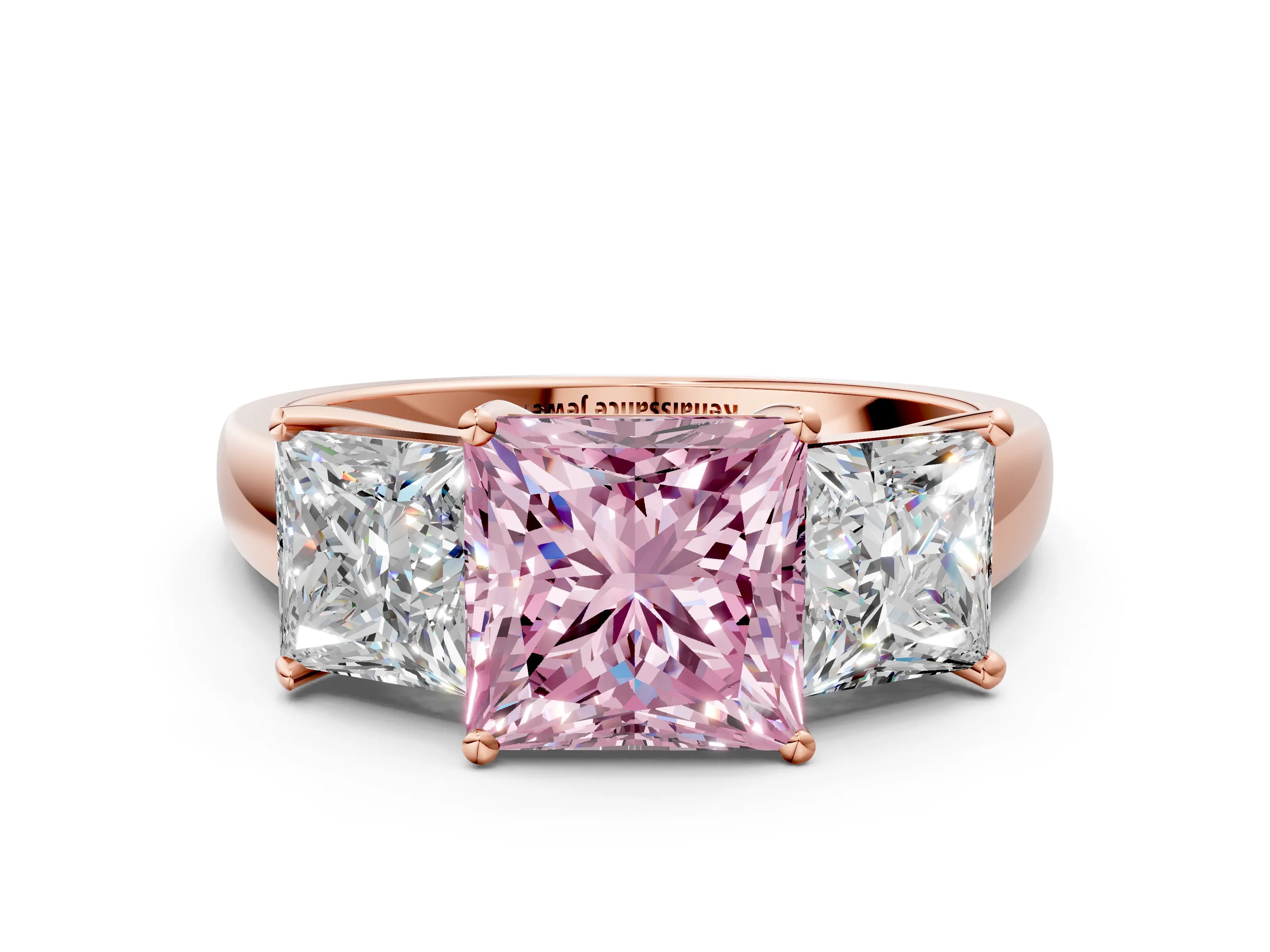 Rose gold Three-Stone Fancy Pink Princess Cut Cut Solitaire Ring with Classic Prong Setting