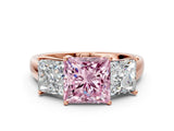 Rose gold Three-Stone Fancy Pink Princess Cut Cut Solitaire Ring with Classic Prong Setting