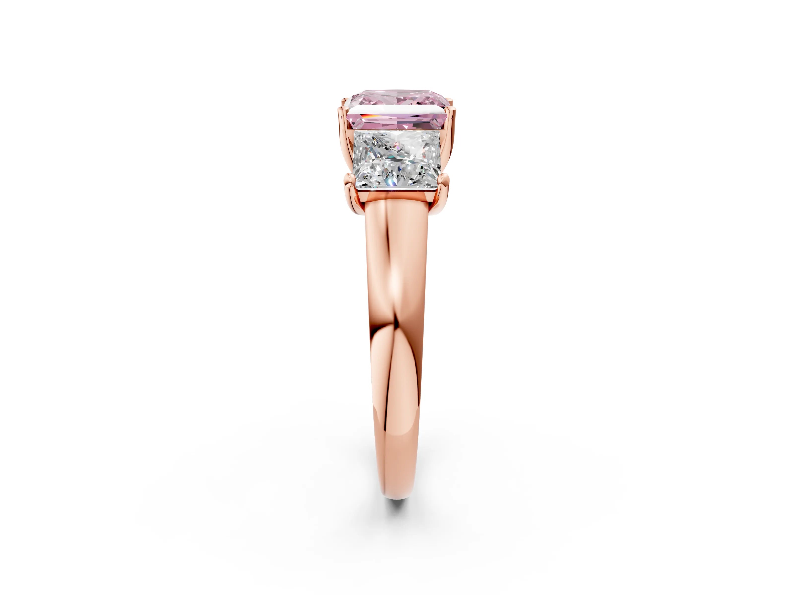 Rose gold Three-Stone Fancy Pink Princess Cut Cut Solitaire Ring with Classic Prong Setting_2