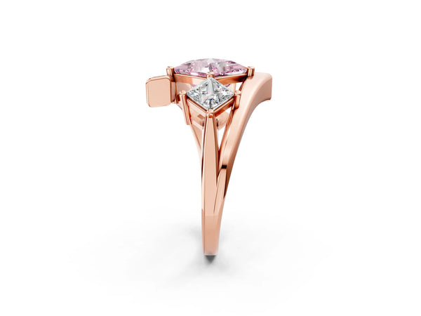 Rose gold Three-Stone Fancy Pink Princess Cut Cut Tension Band Ring with Four-Prong Setting