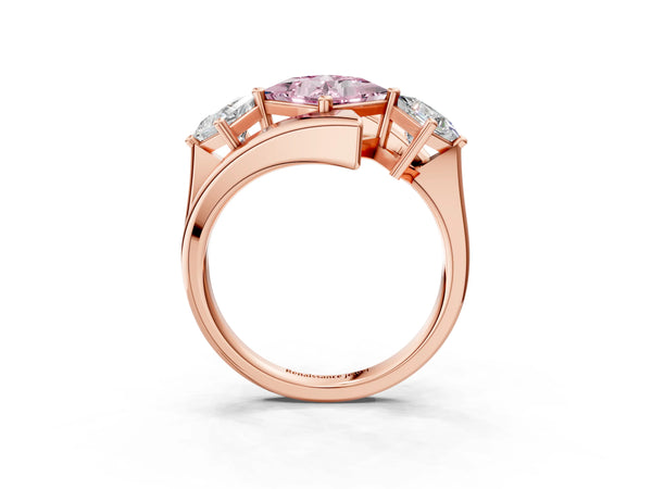 Rose gold Three-Stone Fancy Pink Princess Cut Cut Tension Band Ring with Four-Prong Setting