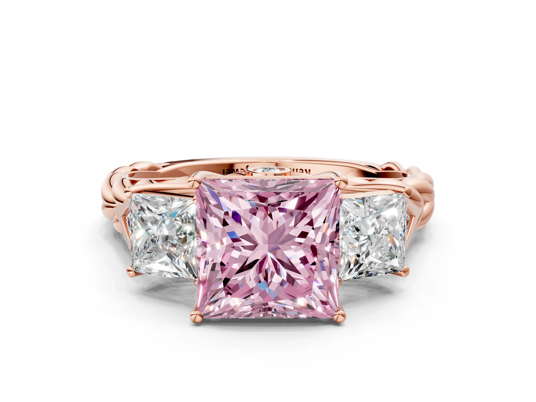Rose gold Three-Stone Fancy Pink Princess Cut Diamond Braided Band Ring with Four-Prong Setting_34