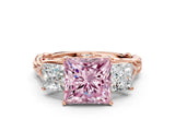 Rose gold Three-Stone Fancy Pink Princess Cut Diamond Braided Band Ring with Four-Prong Setting_34