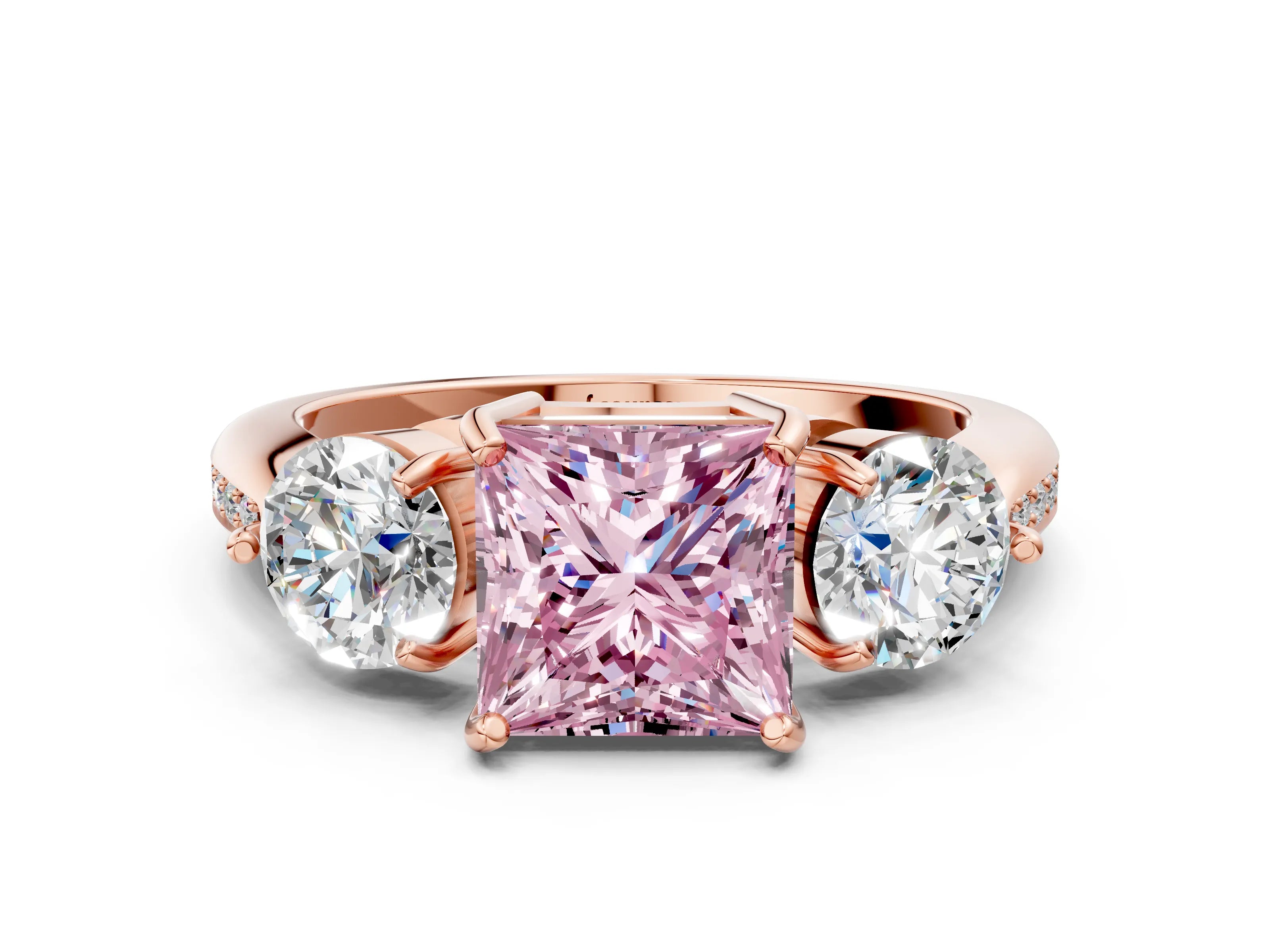 Rose gold Three-Stone Fancy Pink Princess Cut Diamond Channel Set Engagement Ring with Prong Setting