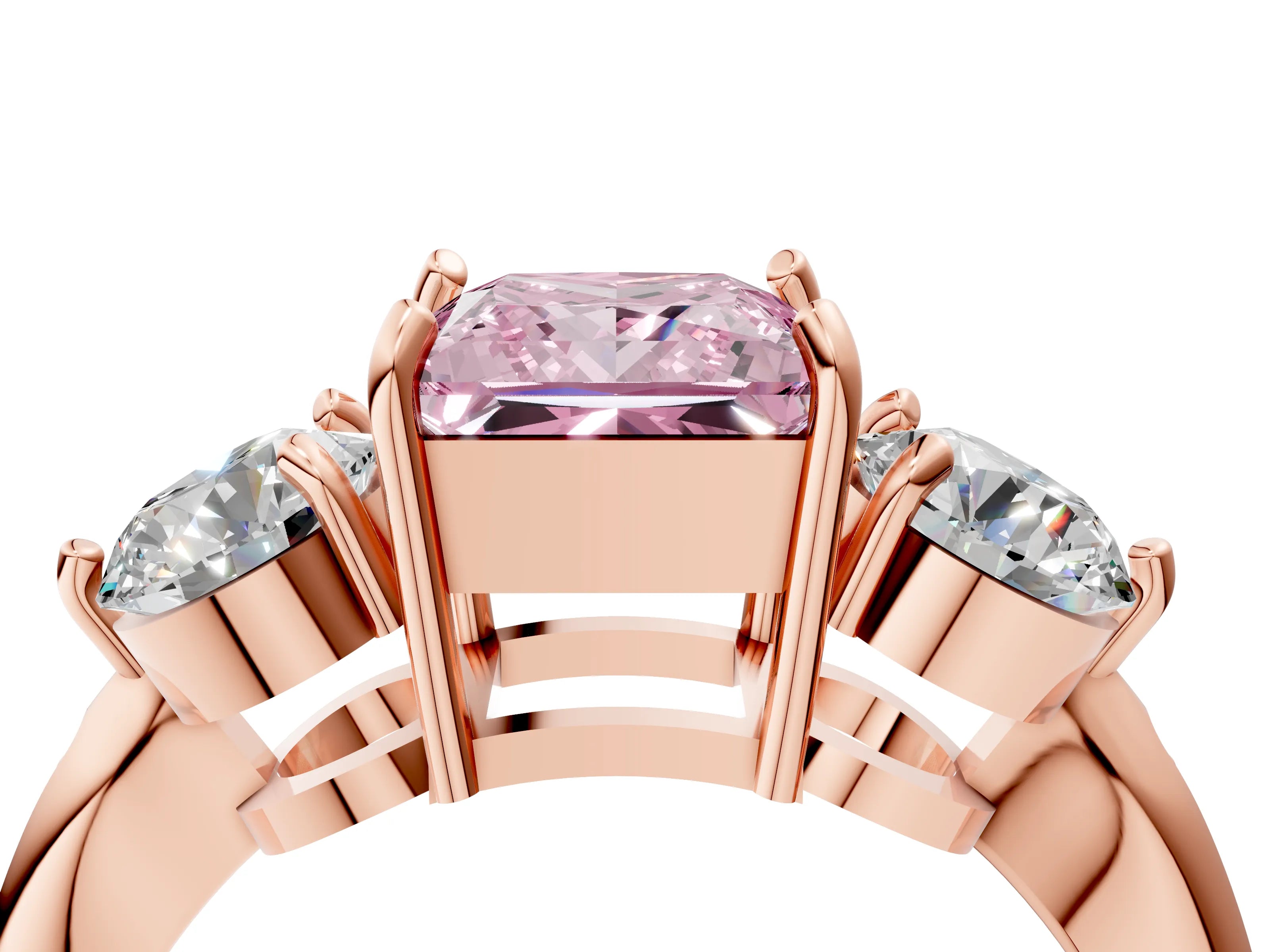 Rose gold Three-Stone Fancy Pink Princess Cut Diamond Channel Set Engagement Ring with Prong Setting_16