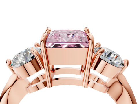 Rose gold Three-Stone Fancy Pink Princess Cut Diamond Channel Set Engagement Ring with Prong Setting_16