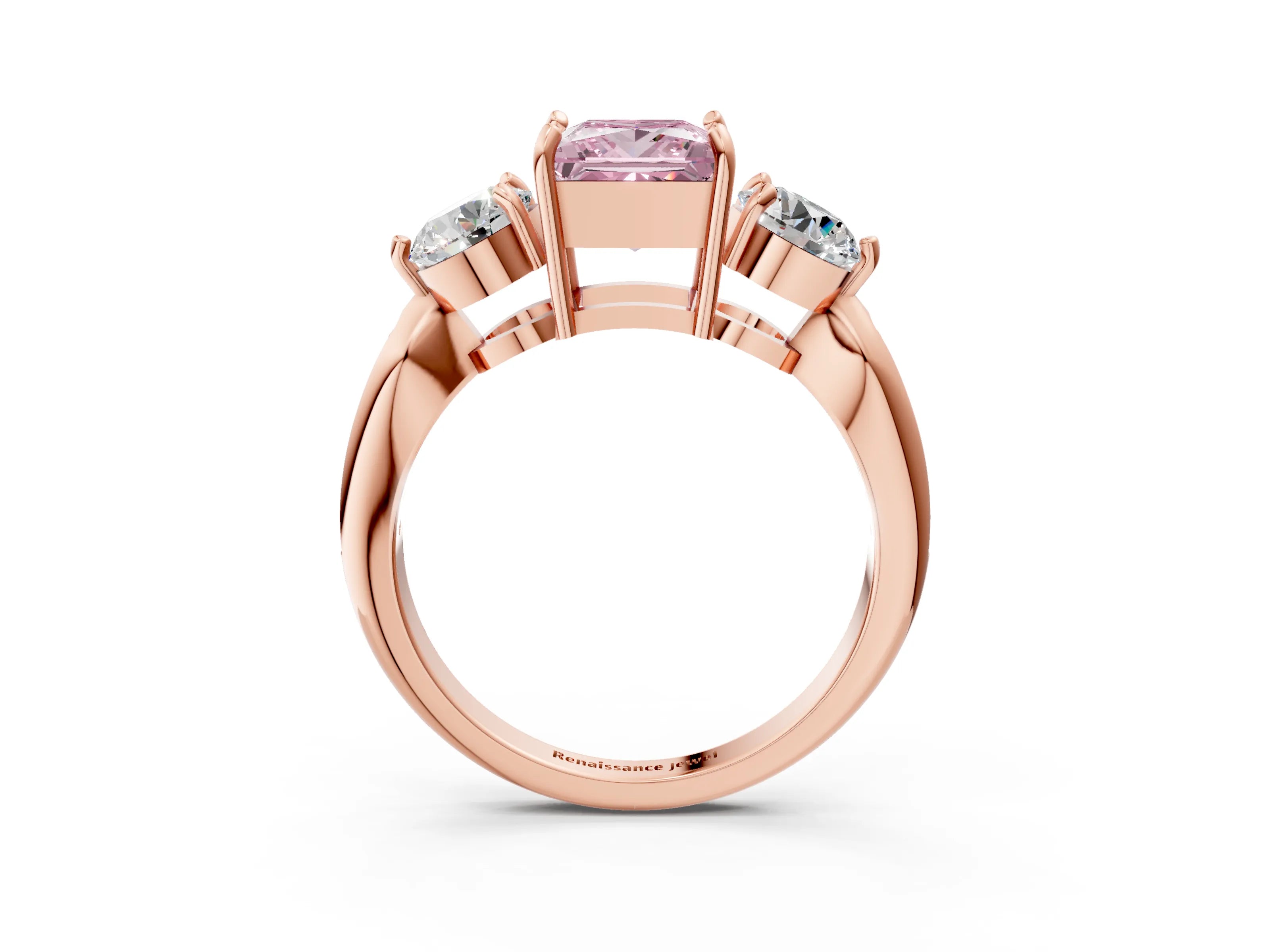 Rose gold Three-Stone Fancy Pink Princess Cut Diamond Channel Set Engagement Ring with Prong Setting_3