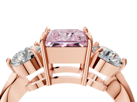 Rose gold Three-Stone Fancy Pink Princess Cut Diamond Channel Set Engagement Ring with Prong Setting_4