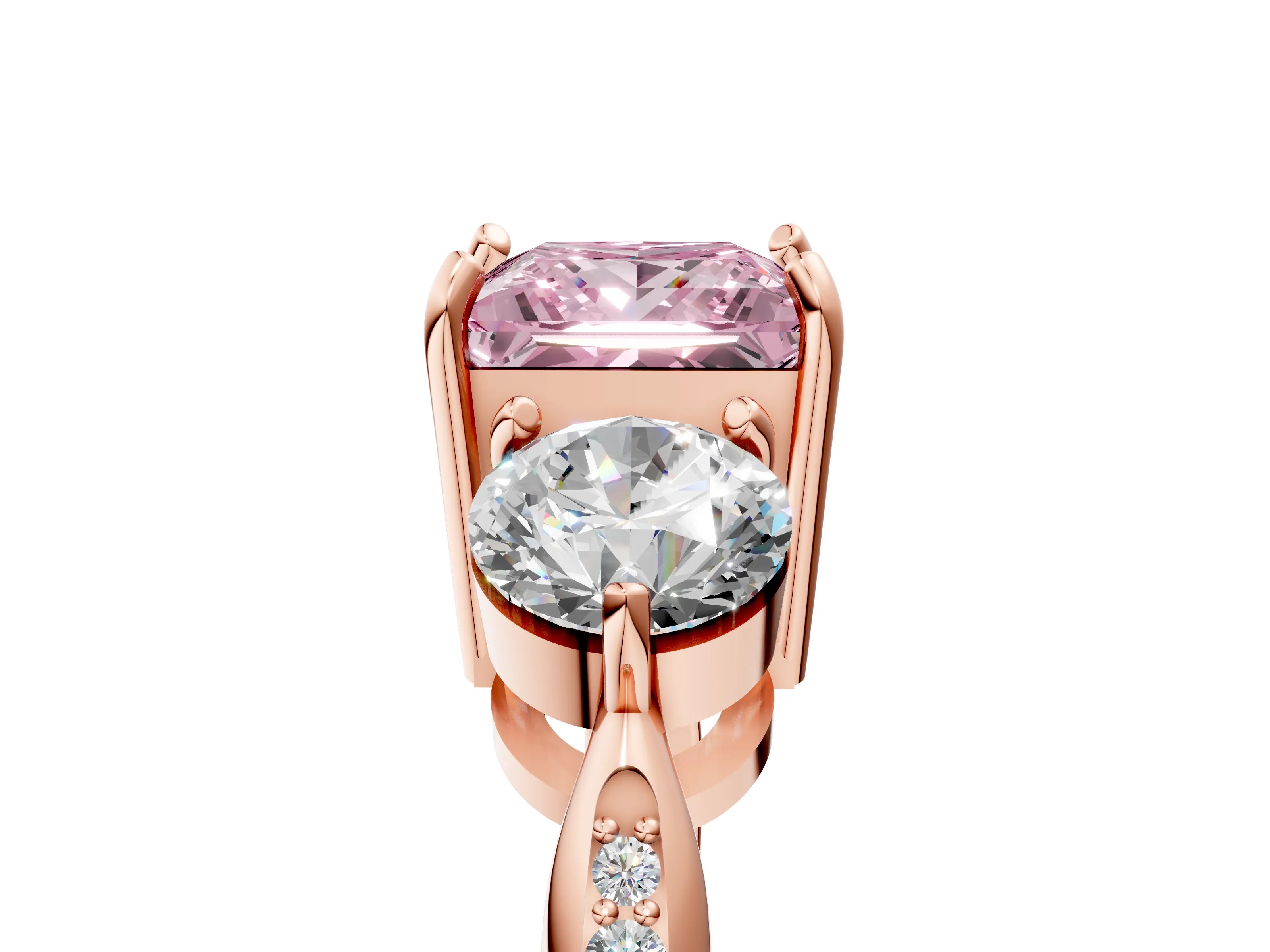 Rose gold Three-Stone Fancy Pink Princess Cut Diamond Channel Set Engagement Ring with Prong Setting_5