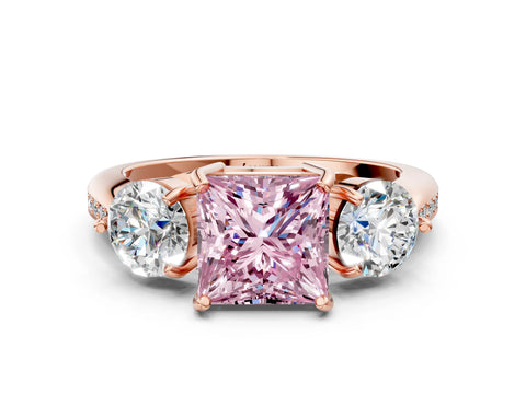 Rose gold Three-Stone Fancy Pink Princess Cut Diamond Channel Set Engagement Ring with Prong Setting