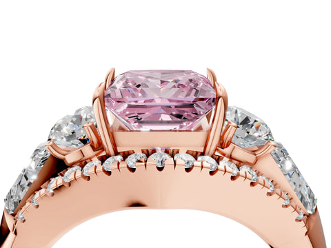 Rose gold Three-Stone Fancy Pink Princess Cut Diamond Engagement Ring with Pave Band and Prong Setting_4