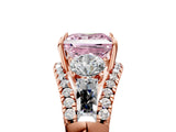 Rose gold Three-Stone Fancy Pink Princess Cut Diamond Engagement Ring with Pave Band and Prong Setting_5