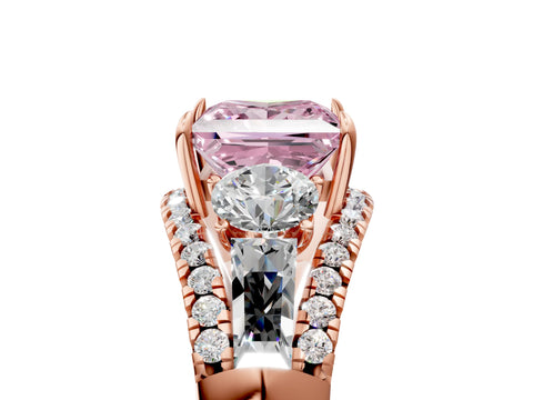 Rose gold Three-Stone Fancy Pink Princess Cut Diamond Engagement Ring with Pave Band and Prong Setting_5