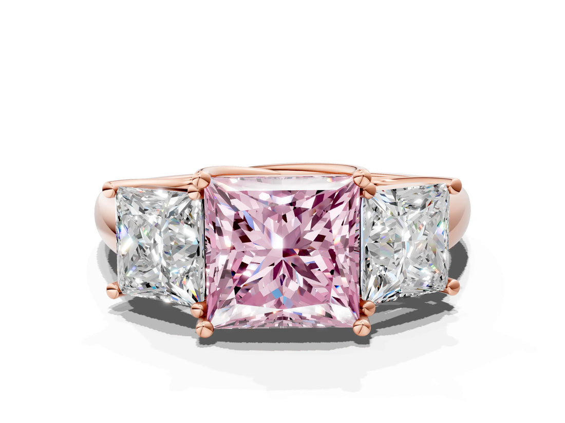 Rose gold Three-Stone Fancy Pink Princess Cut Diamond Engagement Ring with Prong Setting_3