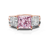 Rose gold Three-Stone Fancy Pink Princess Cut Diamond Engagement Ring with Prong Setting_3