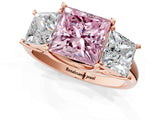 Rose gold Three-Stone Fancy Pink Princess Cut Diamond Engagement Ring with Prong Setting_4