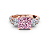 Rose gold Three-Stone Fancy Pink Princess  Cut Diamond Pavé Band with Four-Prong Setting
