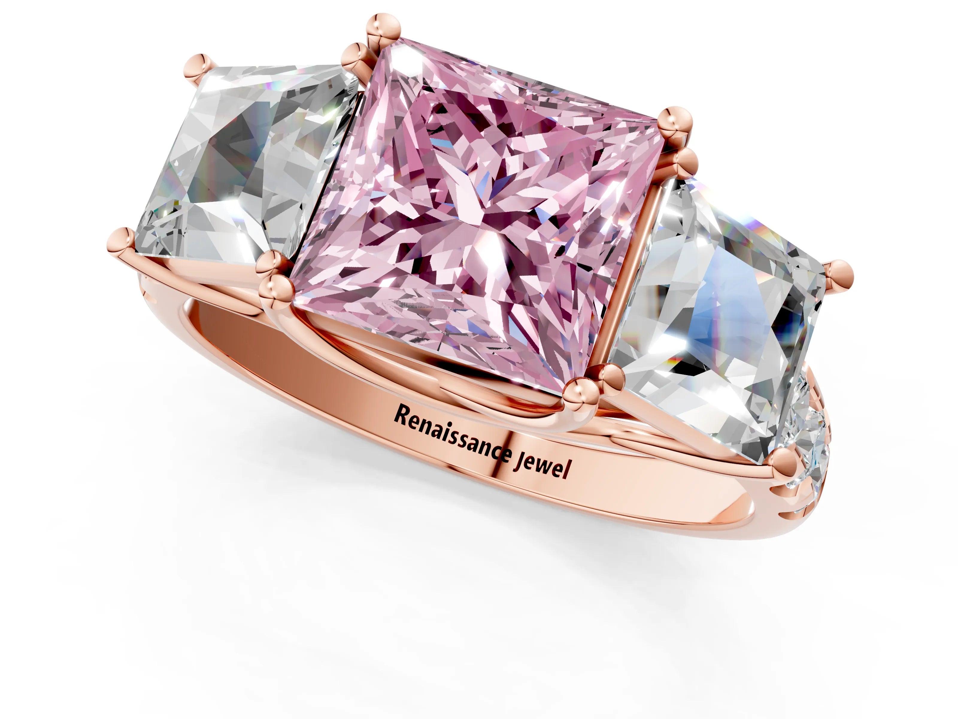 Rose gold Three-Stone Fancy Pink Princess Cut Diamond Pavé Band with Prong Setting_1