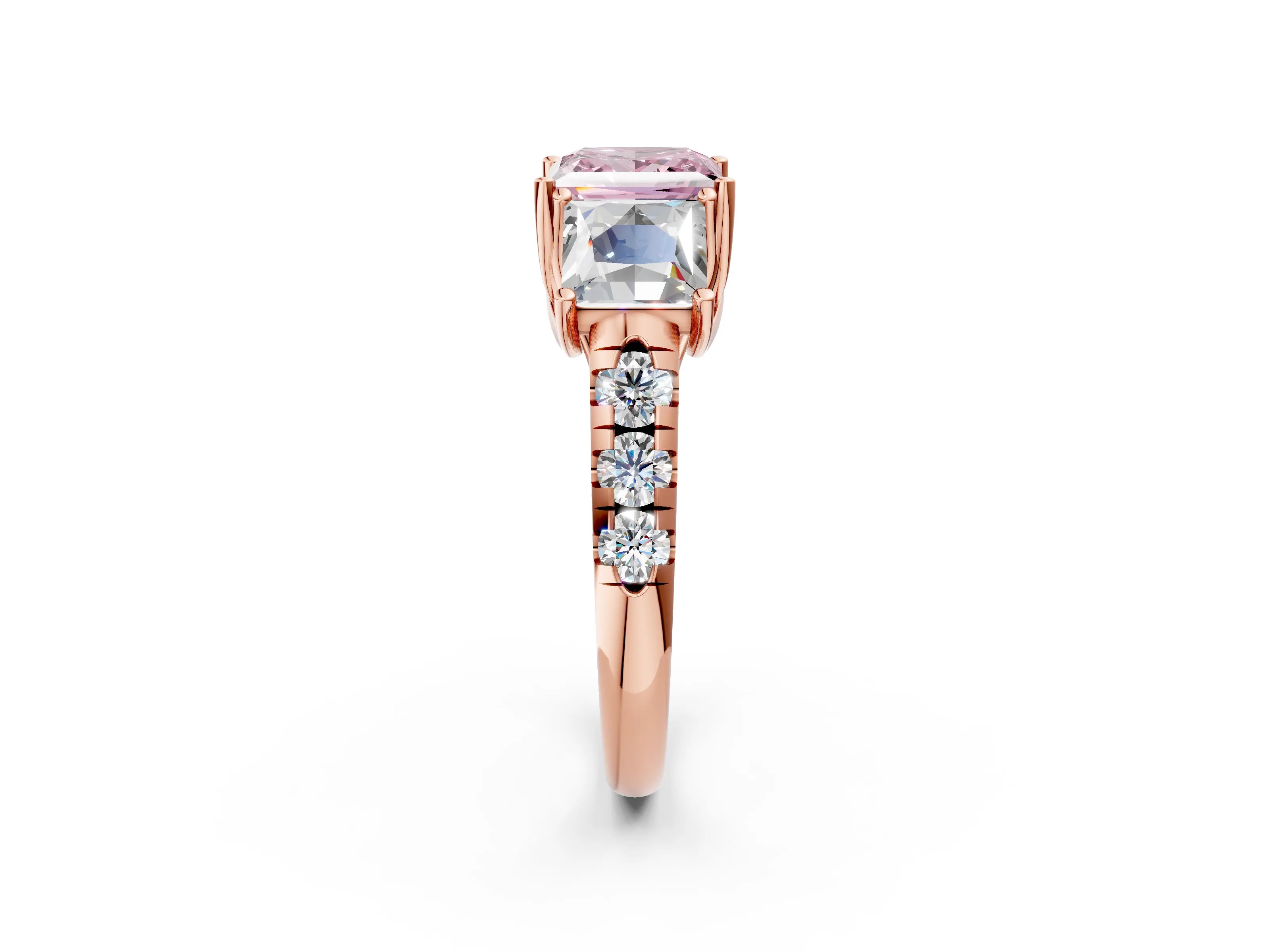 Rose gold Three-Stone Fancy Pink Princess Cut Diamond Pavé Band with Prong Setting_2
