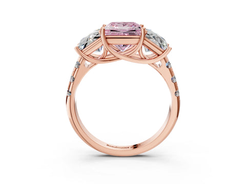 Rose gold Three-Stone Fancy Pink Princess Cut Diamond Pavé Band with Prong Setting_3