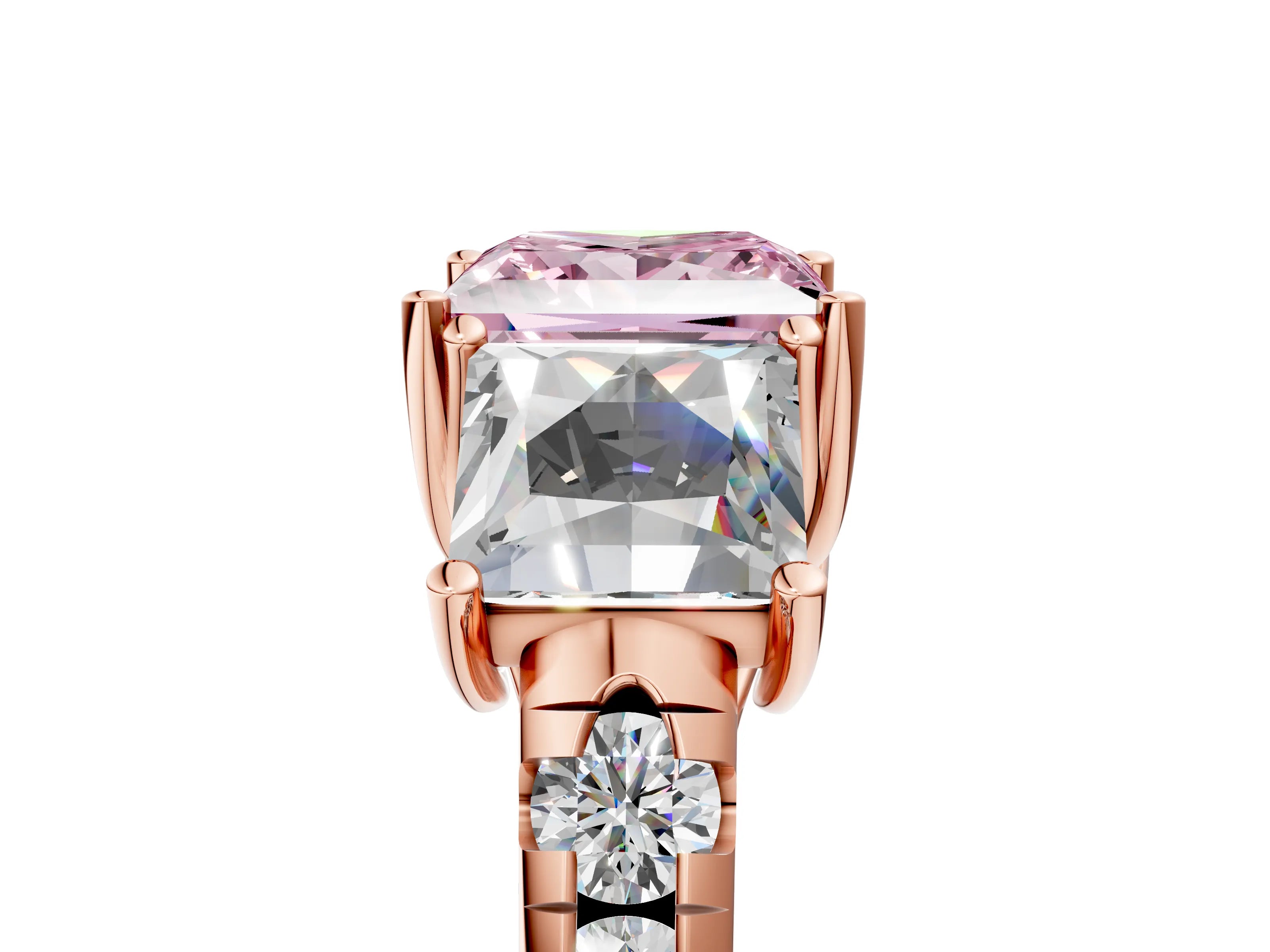 Rose gold Three-Stone Fancy Pink Princess Cut Diamond Pavé Band with Prong Setting_5