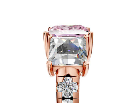 Rose gold Three-Stone Fancy Pink Princess Cut Diamond Pavé Band with Prong Setting_5