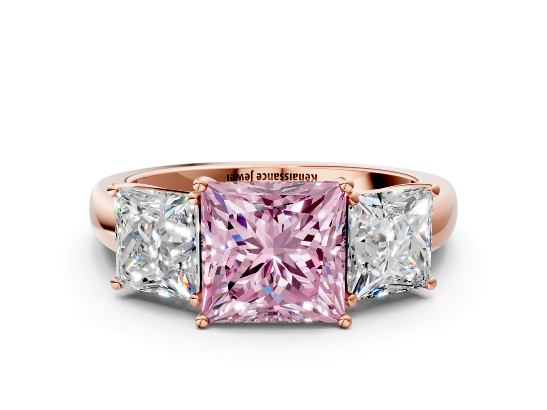 Rose gold Three-Stone Fancy Pink Princess  Cut Diamond Ring with Channel-Set Band and Four-Prong Setting_17