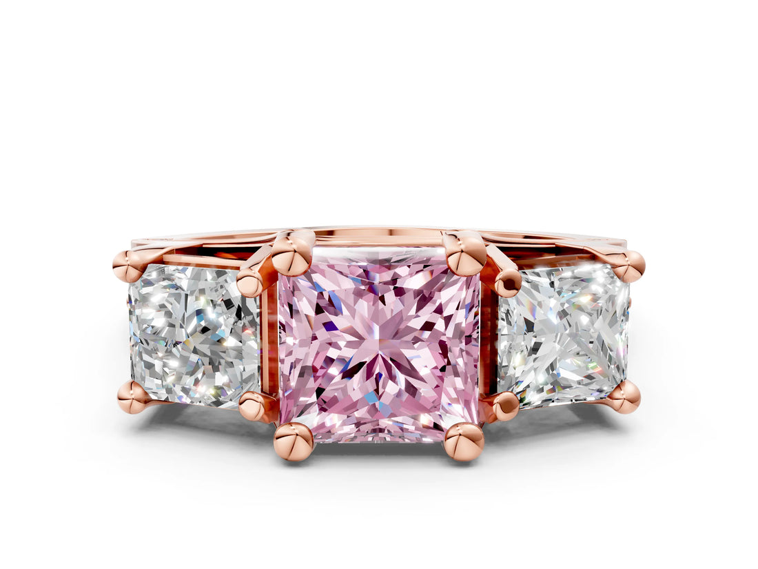 Rose gold Three-Stone Fancy Pink Princess  Cut Diamond Ring with Channel-Set Band and Four-Prong Setting_33