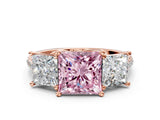Rose gold Three-Stone Fancy Pink Princess Cut Diamond Ring with Pavé Band and Prong Setting_47