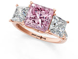 Rose gold Three-Stone Fancy Pink Princess Cut Diamond Ring with Pavé Band and Prong Setting_48
