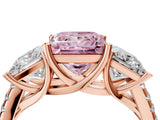 Rose gold Three-Stone Fancy Pink Princess Cut Diamond Ring with Pavé Band and Prong Setting_51