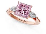 Rose gold Three-Stone Fancy Pink Princess  Cut Diamond Ring with Pear Side Stones in Four-Prong Setting_1