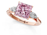 Rose gold Three-Stone Fancy Pink Princess Cut Diamond Ring with Pear  Side Stones in Four-Prong Setting_49
