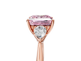 Rose gold Three-Stone Fancy Pink Princess  Cut Diamond Ring with Pear Side Stones in Four-Prong Setting_5