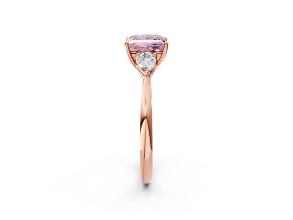 Rose Gold Princess Cut Engagement Ring Setting for Fancy Pink Center with Pear Side Stones