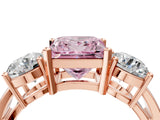 Rose gold Three-Stone Fancy Pink Princess Cut Diamond Ring with Round Side Stones, Classic Band, and Four-Prong Setting_4