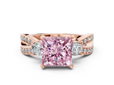 Rose gold Three-Stone Fancy Pink Princess  Cut Diamond Twist Band with Prong Setting