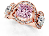 Rose gold Three-Stone Fancy Pink Princess Cut Diamond Wave Pave Band with Prong Setting_1