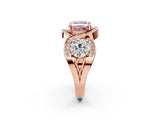 Rose gold Three-Stone Fancy Pink Princess Cut Diamond Wave Pave Band with Prong Setting_2