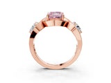 Rose gold Three-Stone Fancy Pink Princess Cut Diamond Wave Pave Band with Prong Setting_3