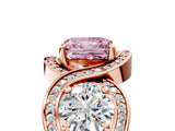 Rose gold Three-Stone Fancy Pink Princess Cut Diamond Wave Pave Band with Prong Setting_5