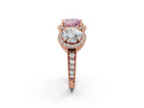 Rose gold Three-Stone Fancy Pink Princess Cut Halo Diamond Milgrain Band with Four-Prong Setting_2