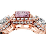 Rose gold Three-Stone Fancy Pink Princess Cut Halo Diamond Milgrain Band with Four-Prong Setting_4
