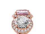 Rose gold Three-Stone Fancy Pink Princess Cut Halo Diamond Milgrain Band with Four-Prong Setting_5