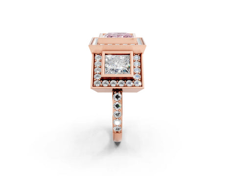 Rose gold Three-Stone Fancy Pink Princess Cut Halo Pavé Diamond Ring_14