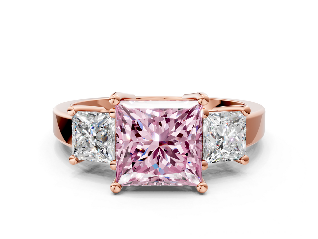 Rose gold Three-Stone Fancy Pink Princess  Cut Solitaire Ring with Prong Setting_3