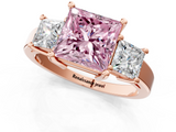 Rose gold Three-Stone Fancy Pink Princess  Cut Solitaire Ring with Prong Setting_4